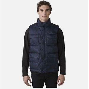 prAna Red Slate Blue Camo Puffer Vest Men's NWT Size L Snap Button Outdoor